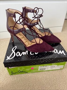 Sam Edelman Burgundy Lace-Up Pointed Toe Heels